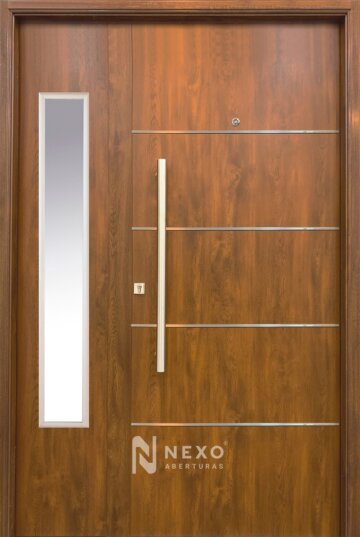 Puerta y Media Con Vidrio Lisa con Detalles NEXO Deluxe wood - Nogal, 1.32m X 2.05m