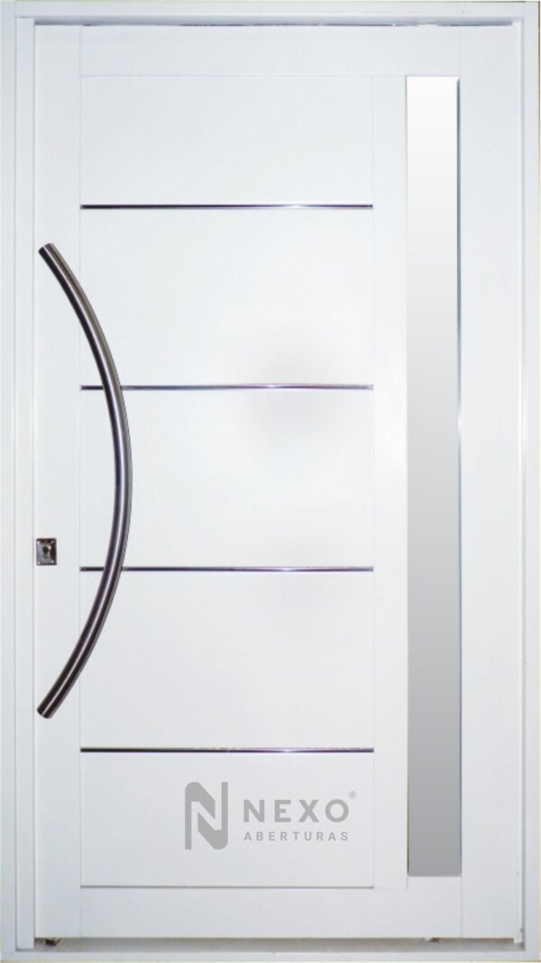 Puerta Pivotante Ciega con Manijón Curvo y Vidrio Lateral NEXO Galva pivotante