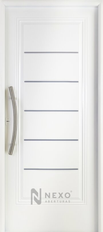 Puerta 1 Tablero Machimbrado con Barral Curvo y Detalles PVC NEXO Semipremium
